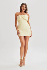 Elizabeth Tweed Bow Mini Dress - Lemon