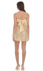 Sequin Beaded Babydoll Dress in Gold