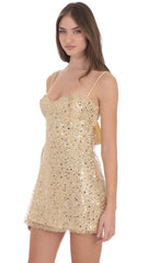 Sequin Beaded Babydoll Dress in Gold